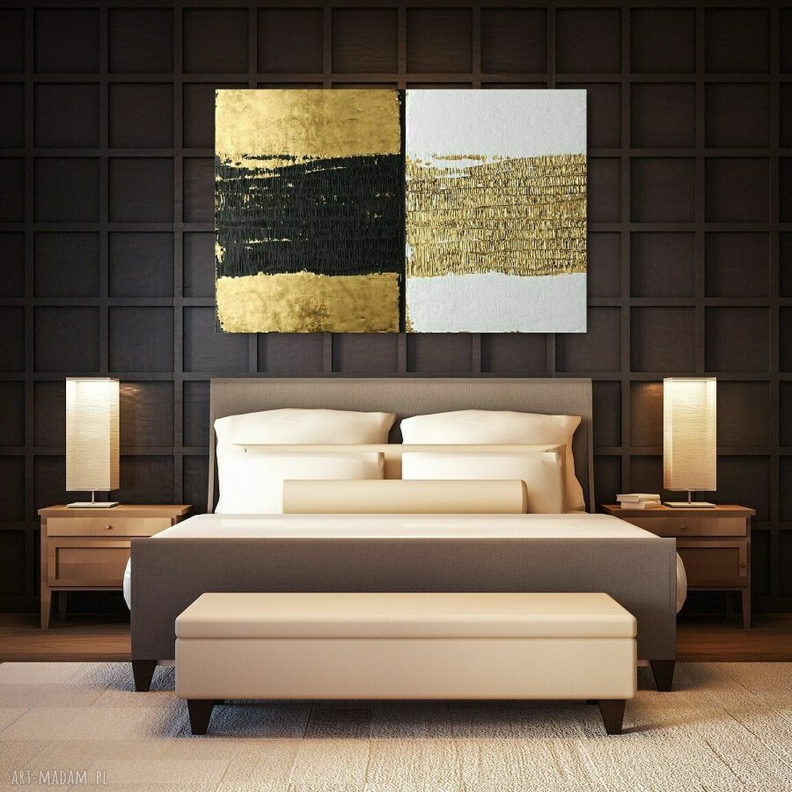 Dyptyk Kontrasico art&texture: czarno-biały z złotymi akcentami na płótnie