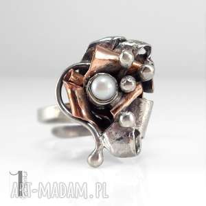 copper rose srebrny pierścionek z miedzią i