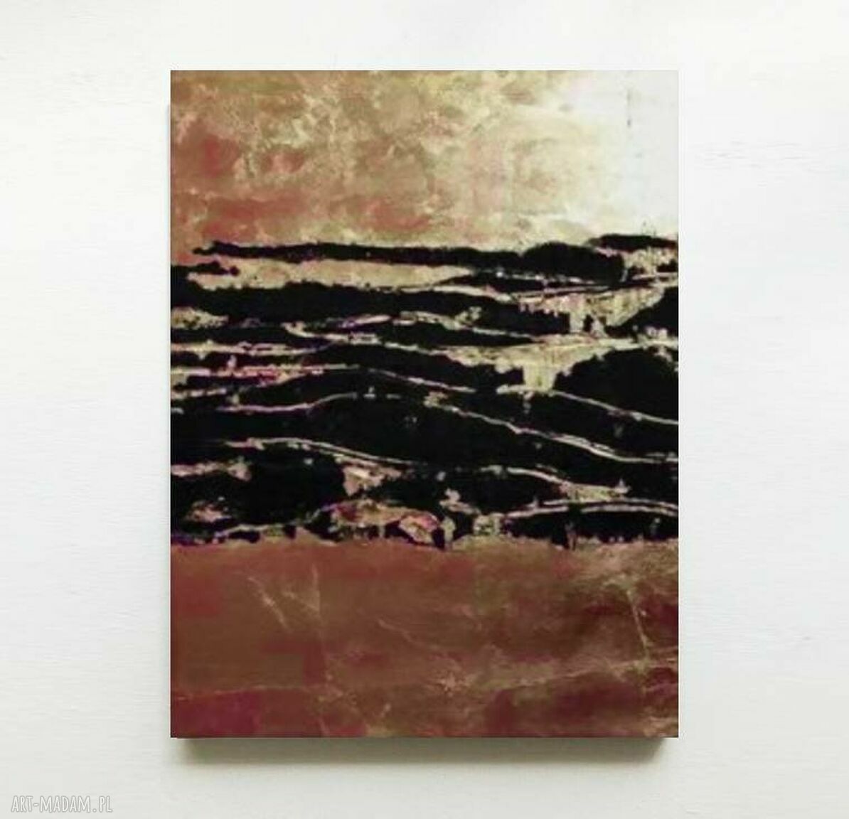 Copper Treasure - złoty obraz strukturalny z metaliczną fakturą do salonu 100x150 cm