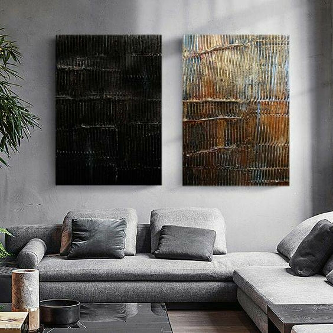 Corrientes de oro - duży zestaw 2 obrazów strukturalnych 70x100 cm do salonu