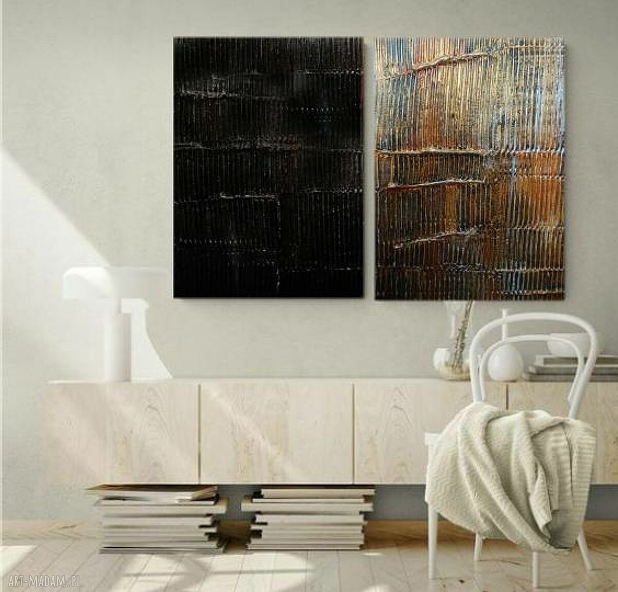 Corrientes de oro - duży zestaw 2 obrazów strukturalnych 70x100 cm do salonu