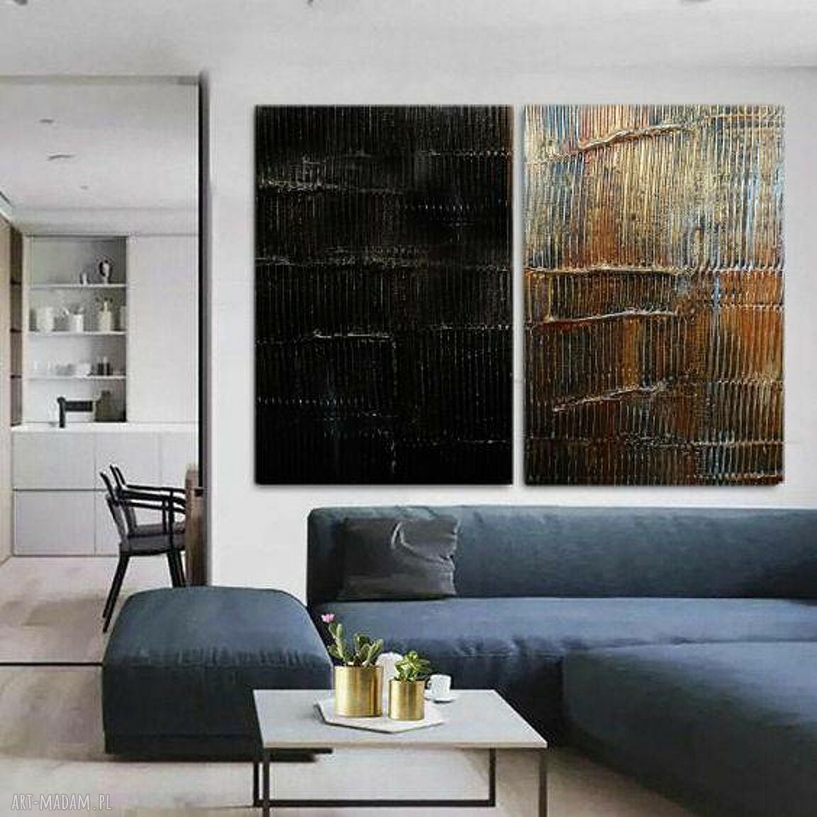 Corrientes de oro - duży zestaw 2 obrazów strukturalnych 70x100 cm do salonu
