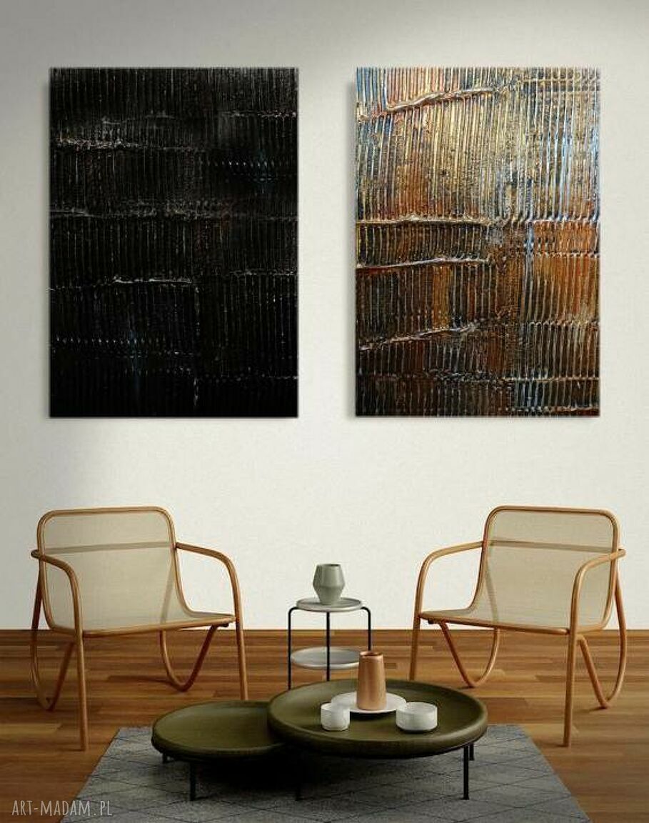 Corrientes de oro - duży zestaw 2 obrazów strukturalnych 70x100 cm do salonu