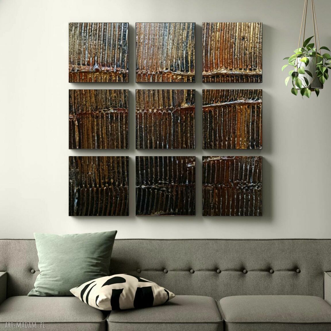 CORRIENTES DE ORO 80x180 cm - zestaw 9 obrazów strukturalnych, gotowych do zawieszenia