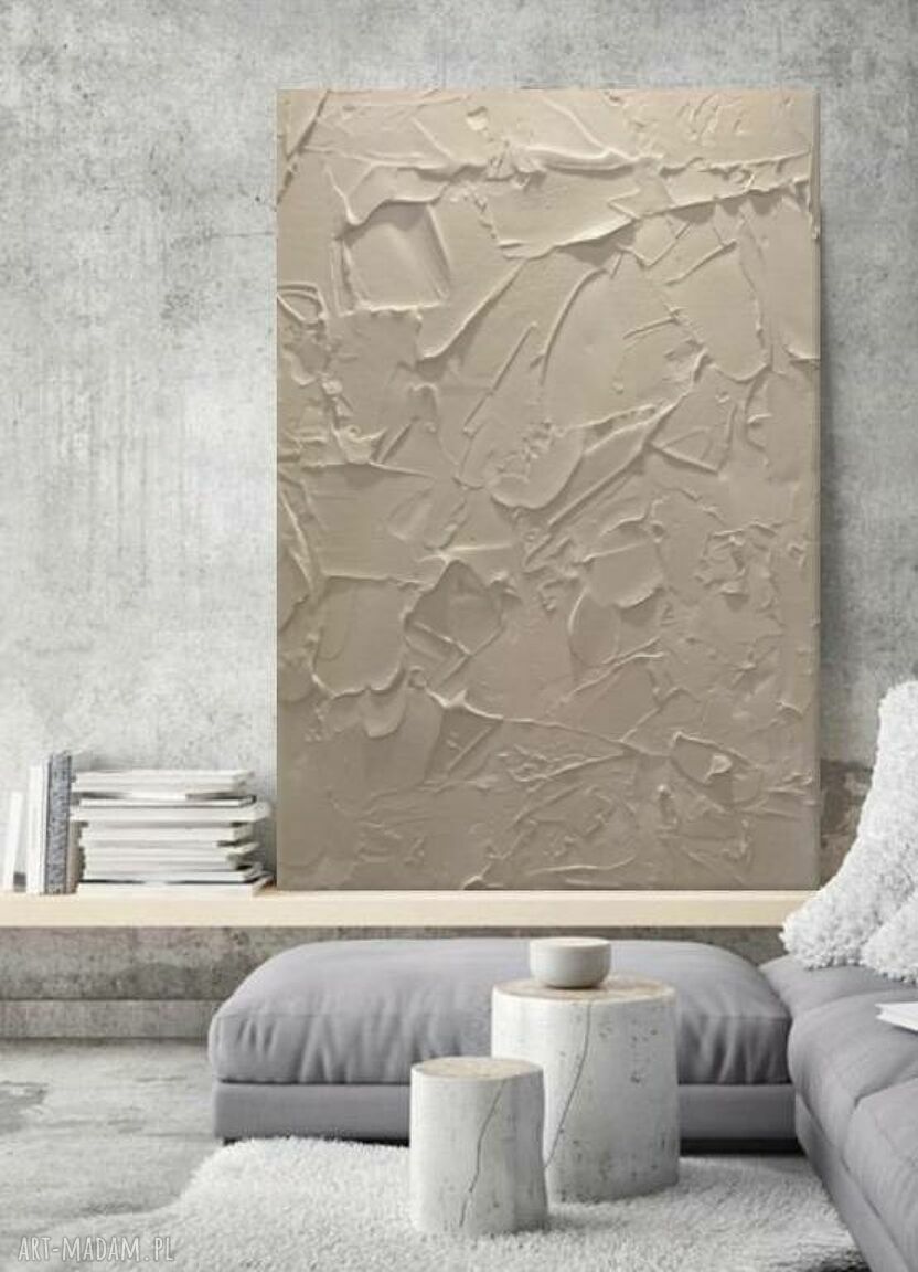 Kremowy obraz boho Cozy Creme 100x150 cm - ręcznie malowany z grubą strukturą
