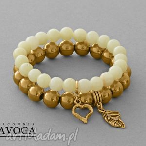 cream jade & golden hematite set