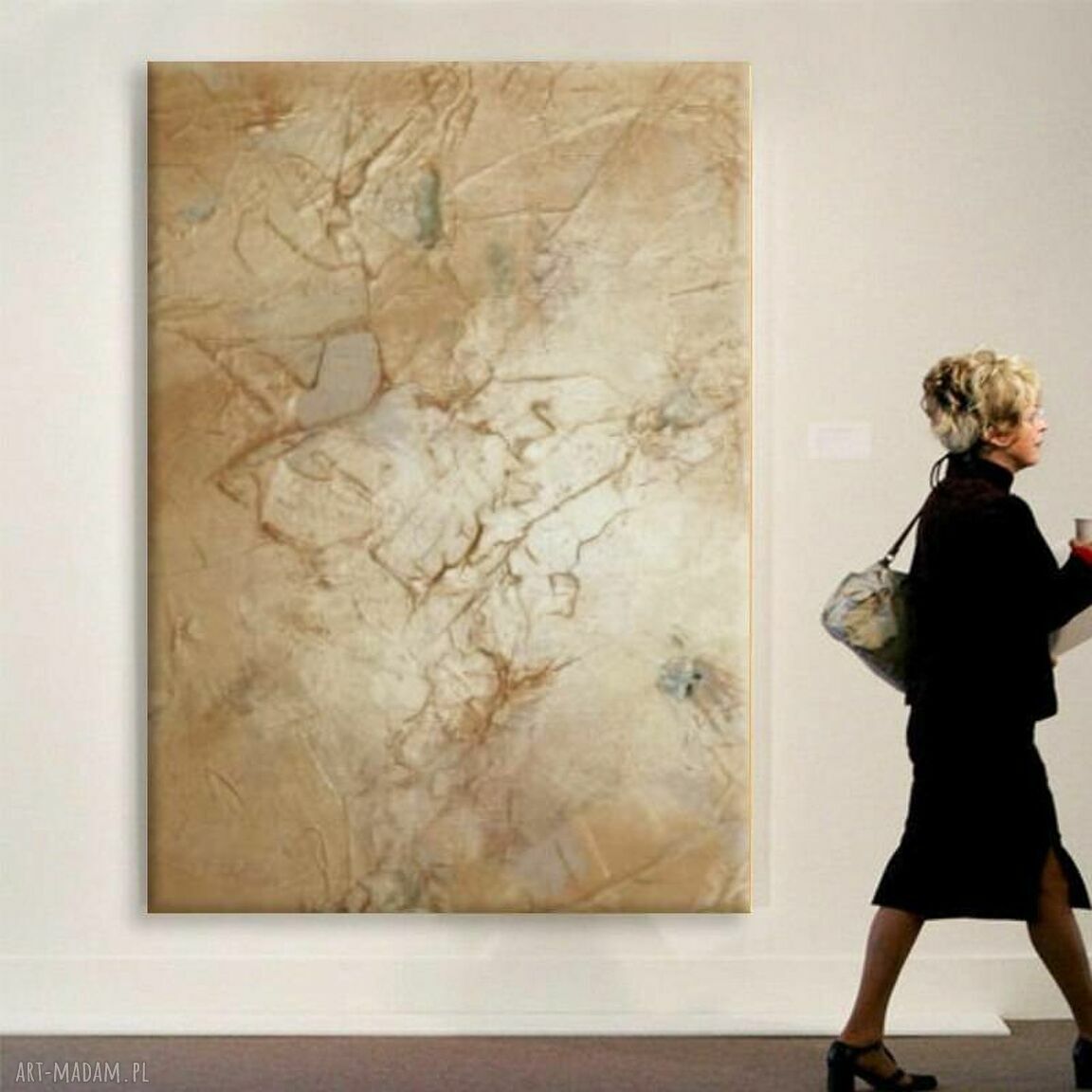 CREME - ręcznie malowany obraz abstrakcyjny z perłowym efektem 100x150 cm