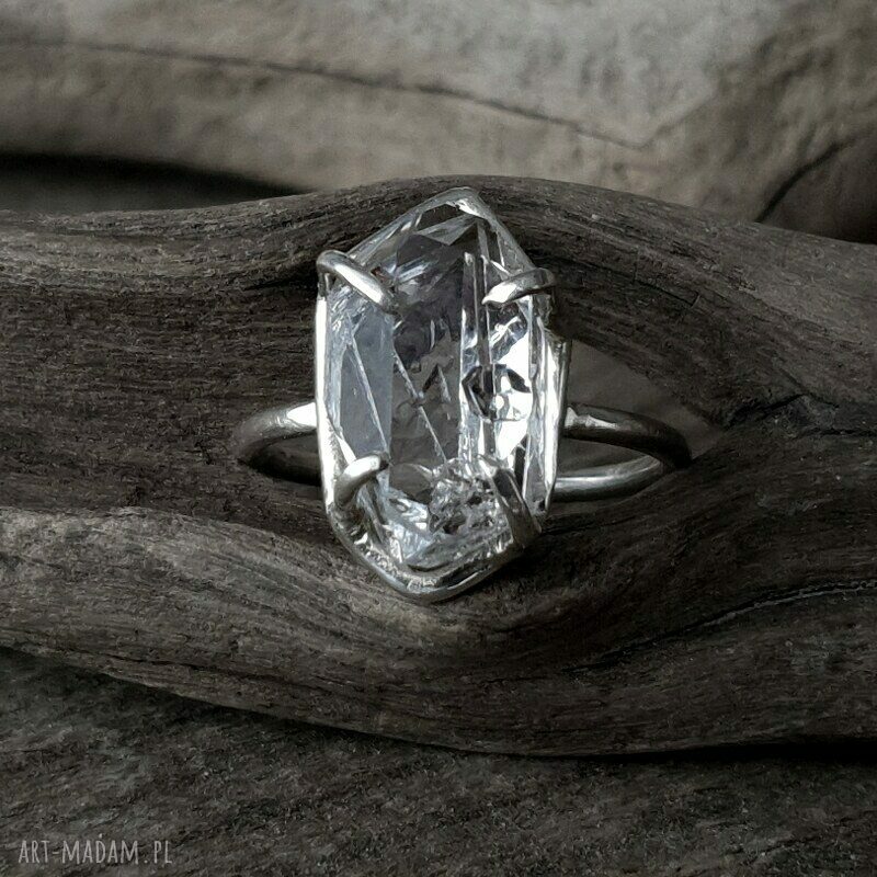 Cristal srebrny pierścionek z diamentem herkimer Hand Made