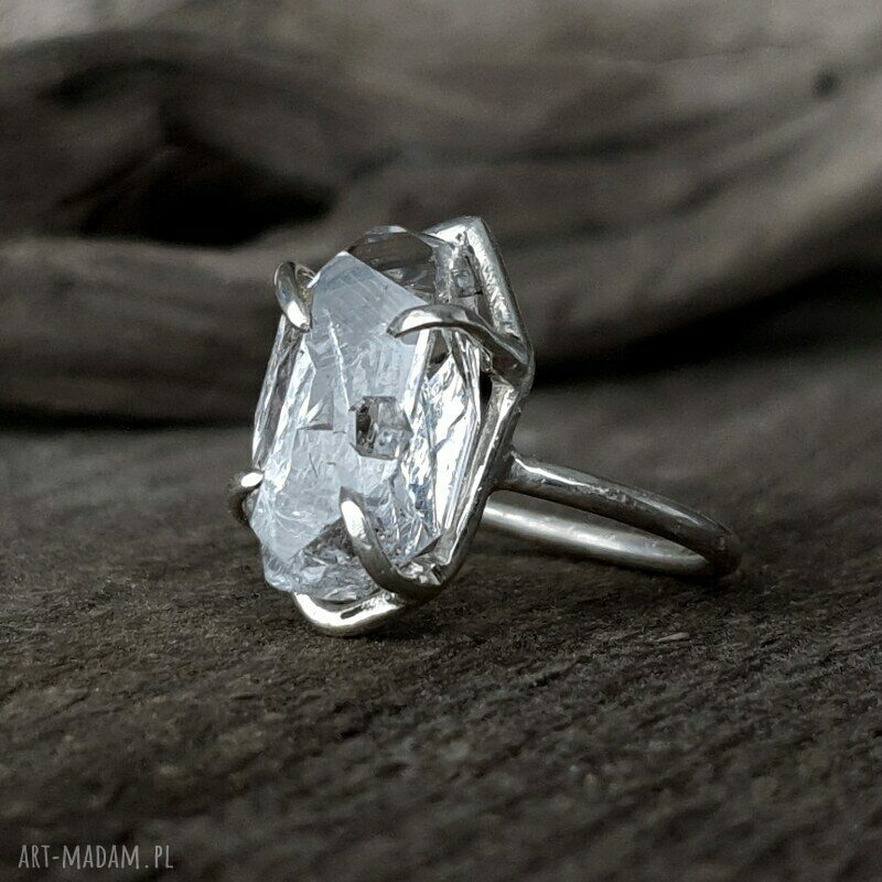 Cristal srebrny pierścionek z diamentem herkimer Hand Made