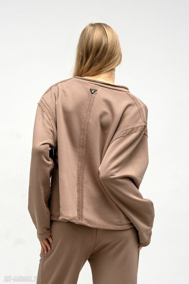 Bluza crop Cindi beżowa - ręcznie szyta z kapturem