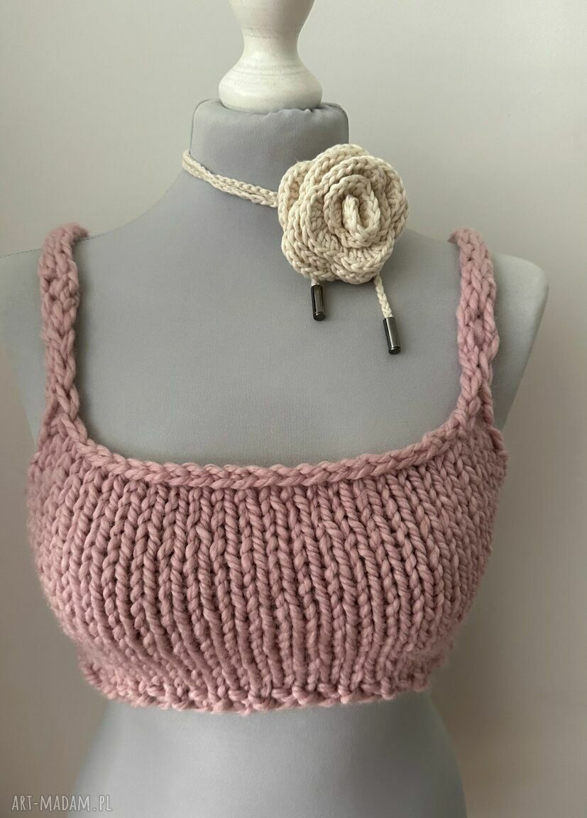 Top crop Pink - ręcznie robiona wełniana bluzka (S lub M)