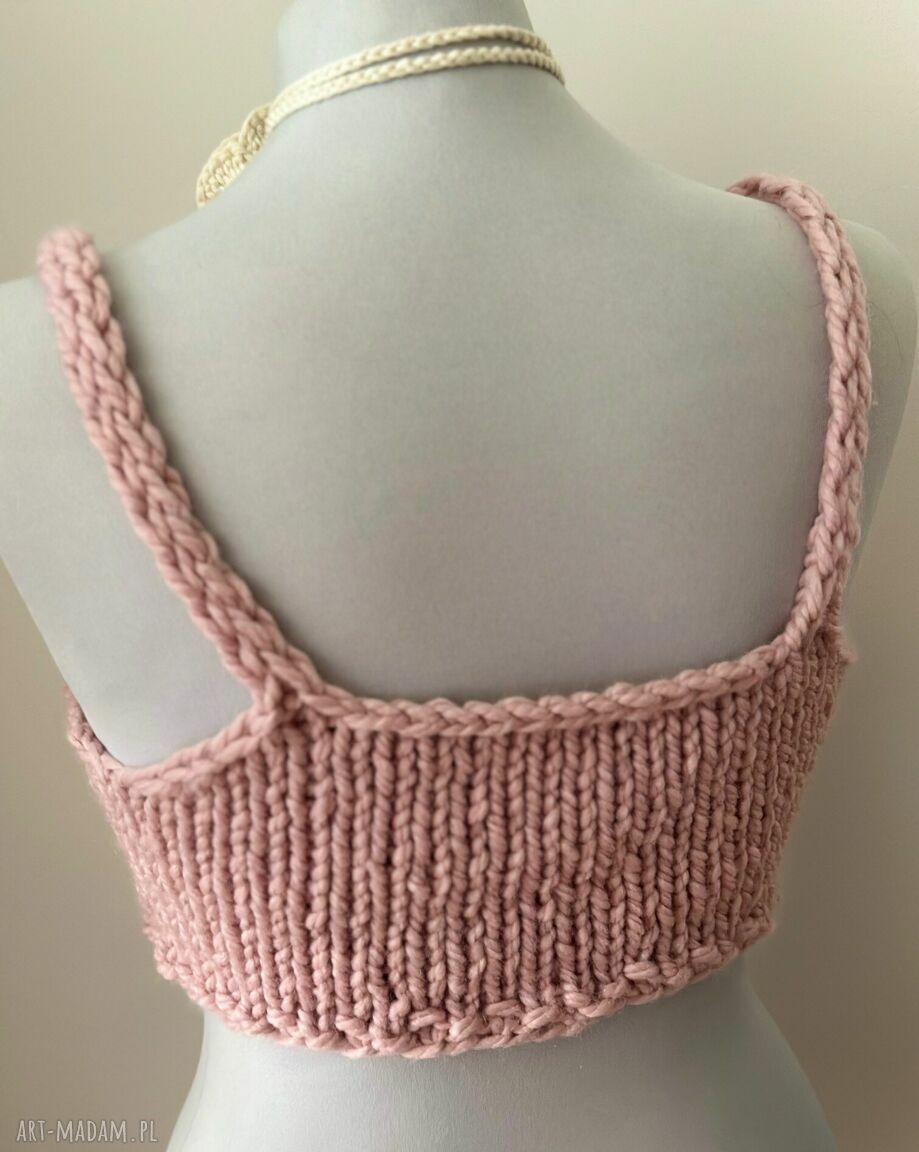 Top crop Pink - ręcznie robiona wełniana bluzka (S lub M)