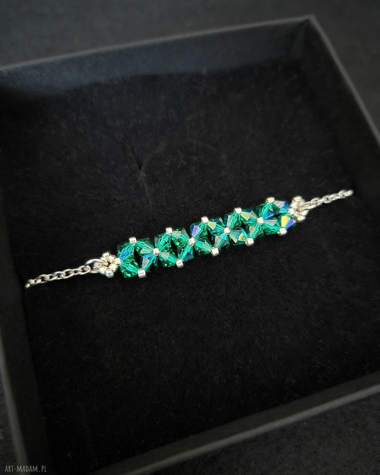 Delikatna bransoletka Crystal Square Emerald AB (Preciosa + Miyuki Delica)