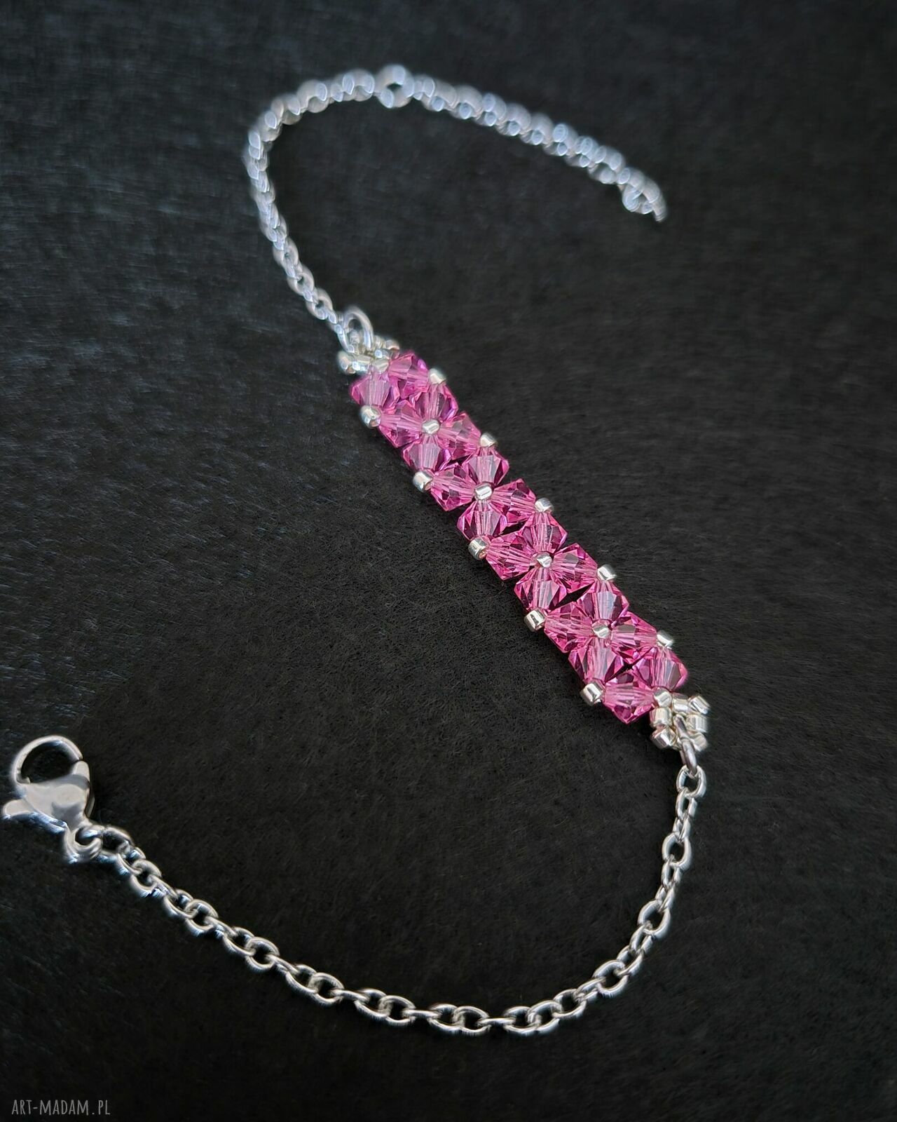 Delikatna bransoletka Crystal Square Rose z kryształków Preciosa i koralików Miyuki
