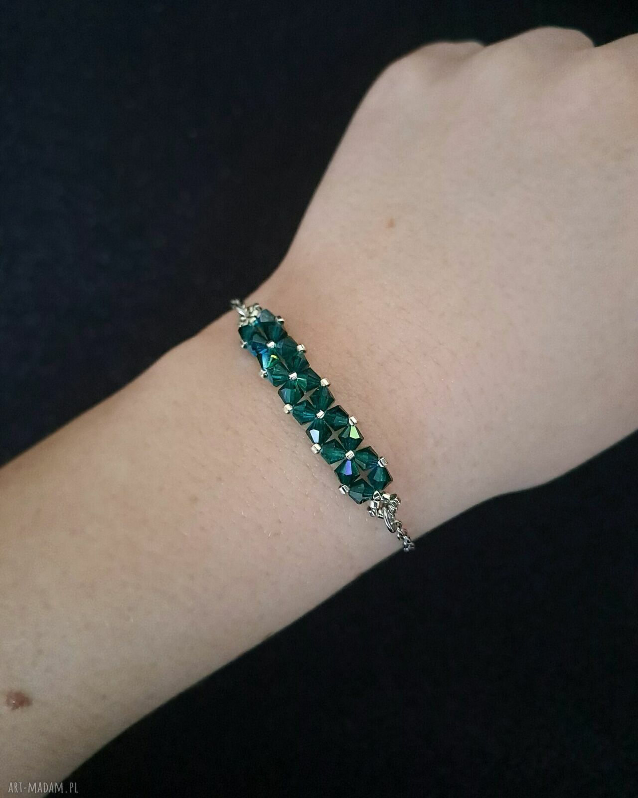 Delikatna bransoletka Crystal Square Emerald AB (Preciosa + Miyuki Delica)