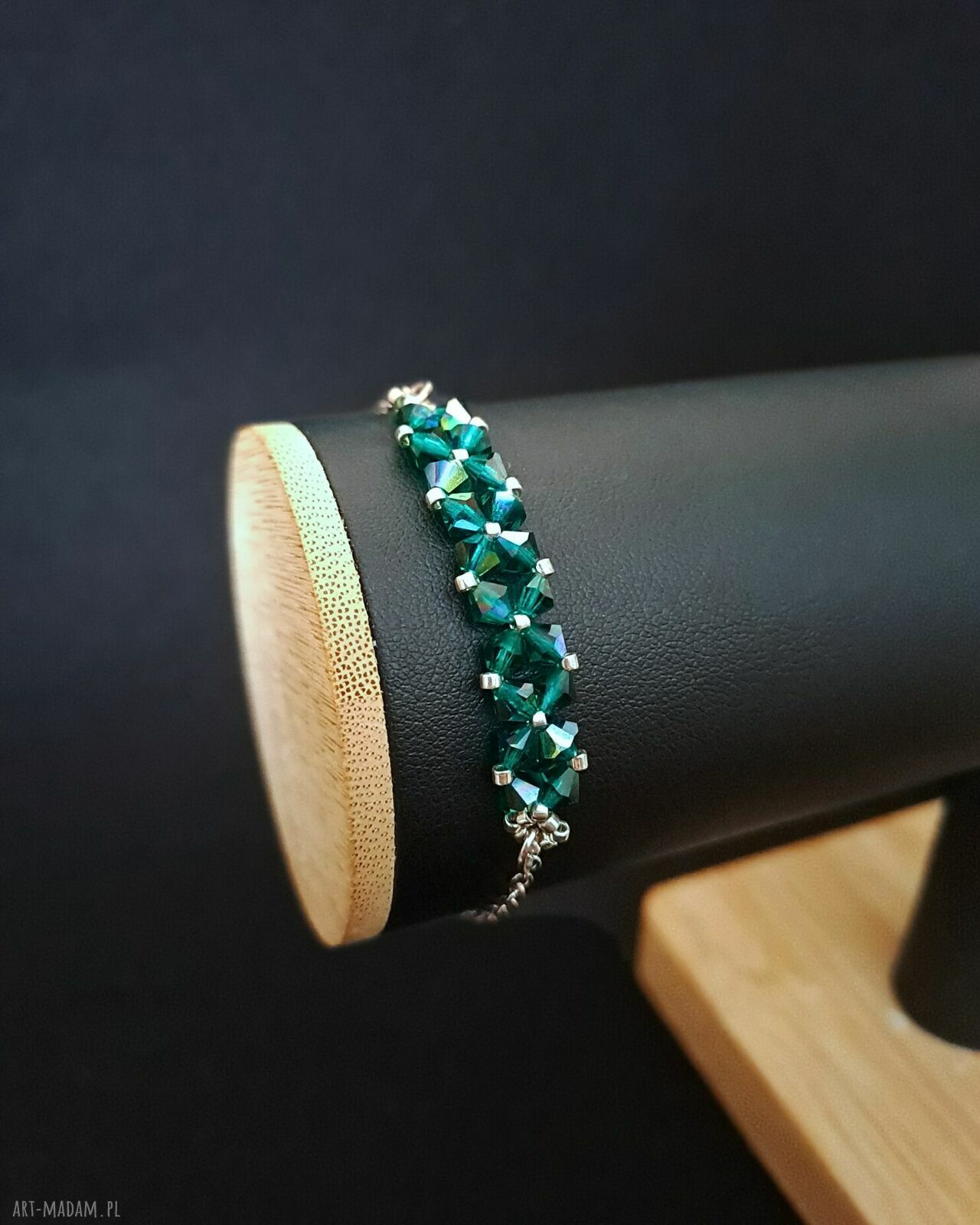 Delikatna bransoletka Crystal Square Emerald AB Preciosa Miyuki Delica