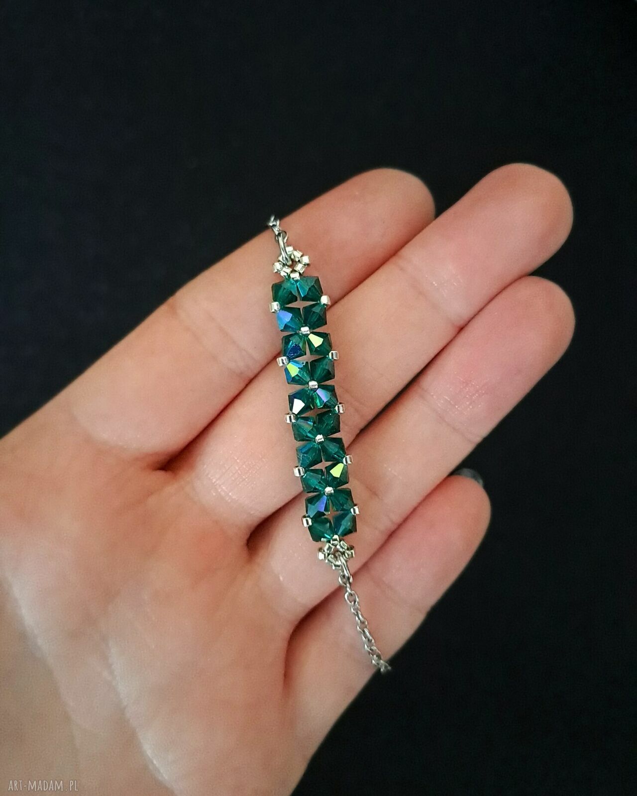 Delikatna bransoletka Crystal Square Emerald AB (Preciosa + Miyuki Delica)