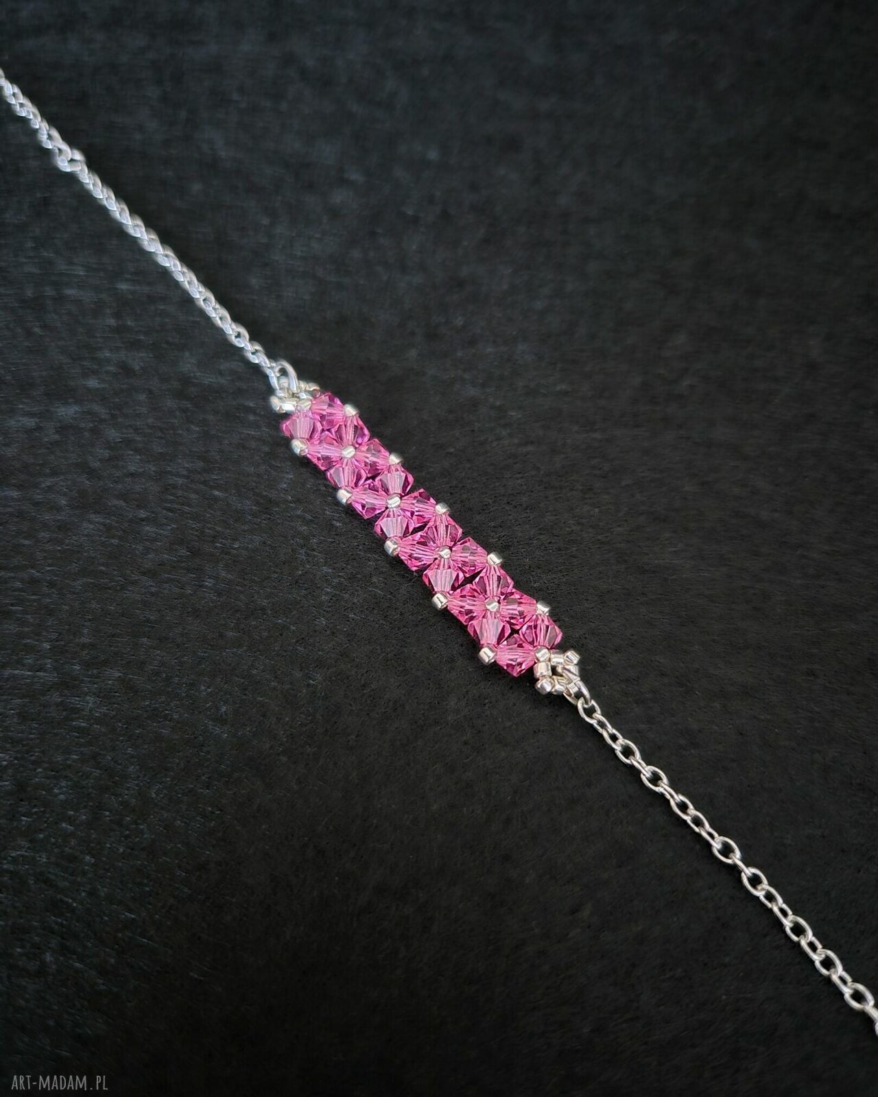 Delikatna bransoletka Crystal Square Rose z kryształków Preciosa i koralików Miyuki