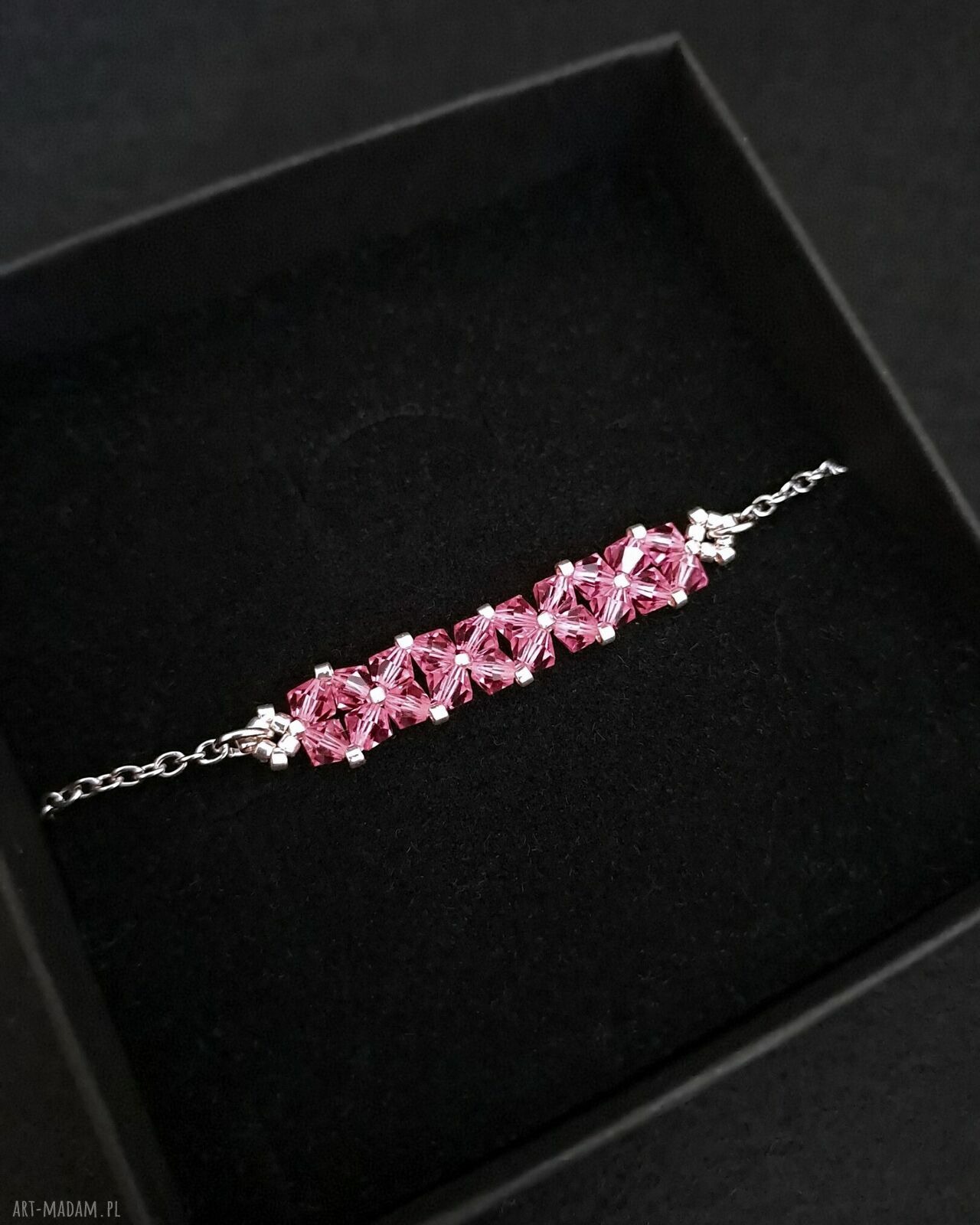 Delikatna bransoletka Crystal Square Rose z kryształków Preciosa i koralików Miyuki
