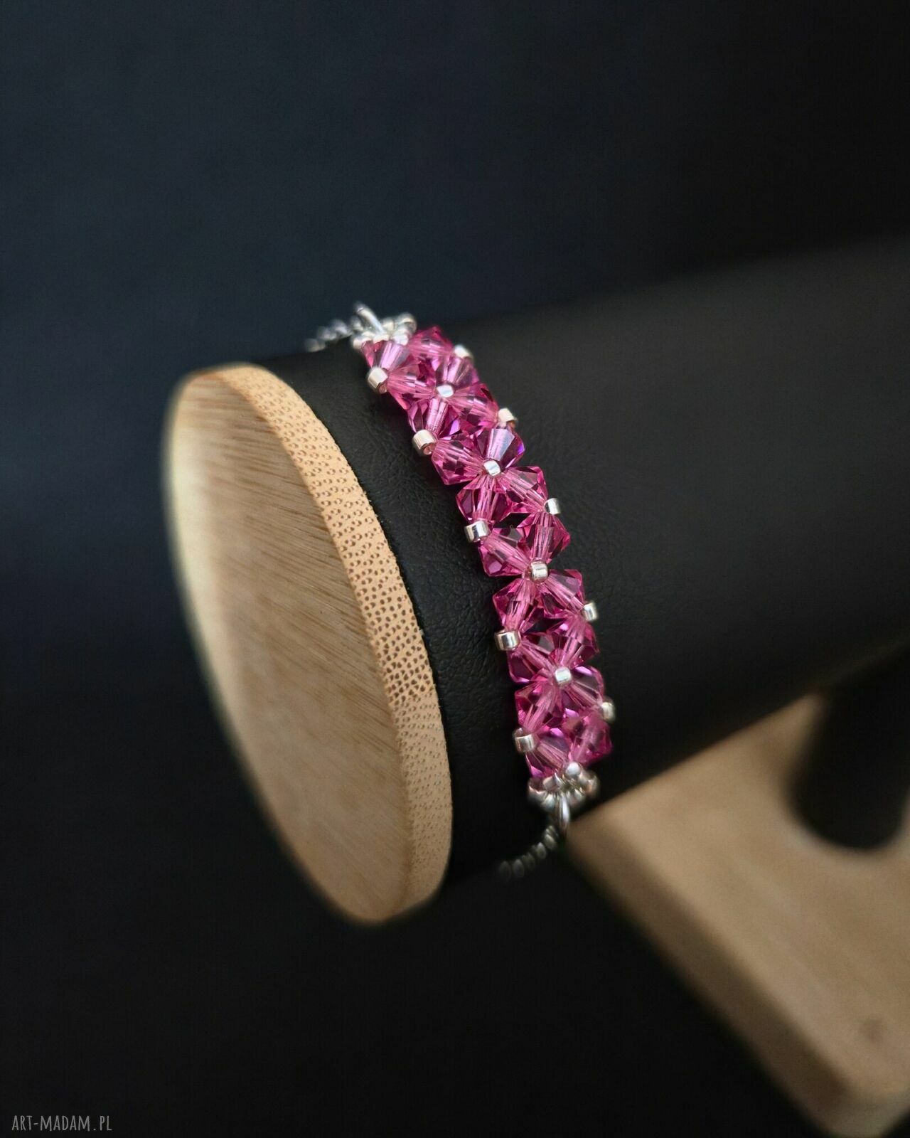 Delikatna bransoletka Crystal Square Rose z kryształków Preciosa i koralików Miyuki