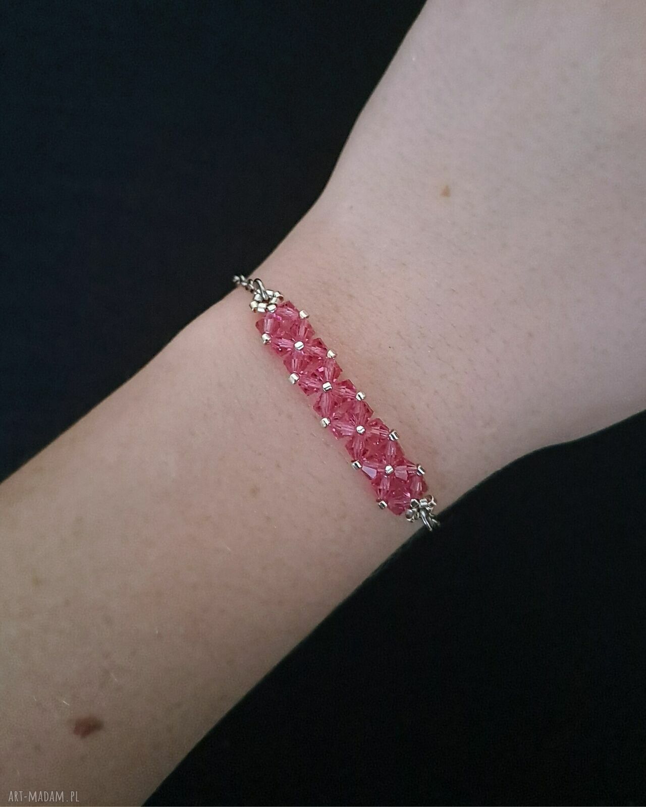 Delikatna bransoletka Crystal Square Rose z kryształków Preciosa i koralików Miyuki