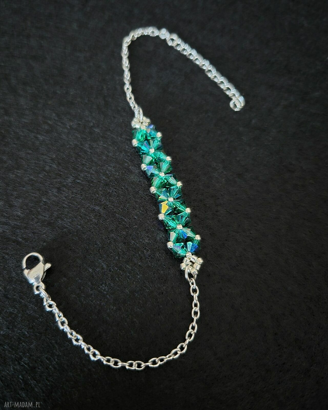 Delikatna bransoletka Crystal Square Emerald AB (Preciosa + Miyuki Delica)