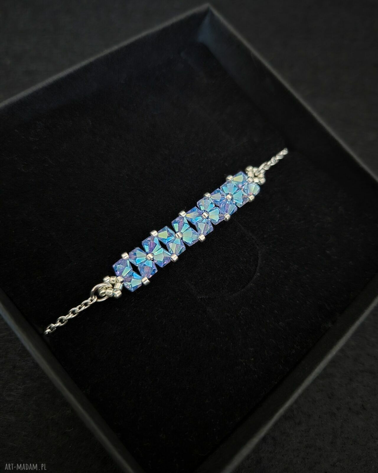 Błękitna, delikatna bransoletka z kryształów Preciosa Sapphire AB2x