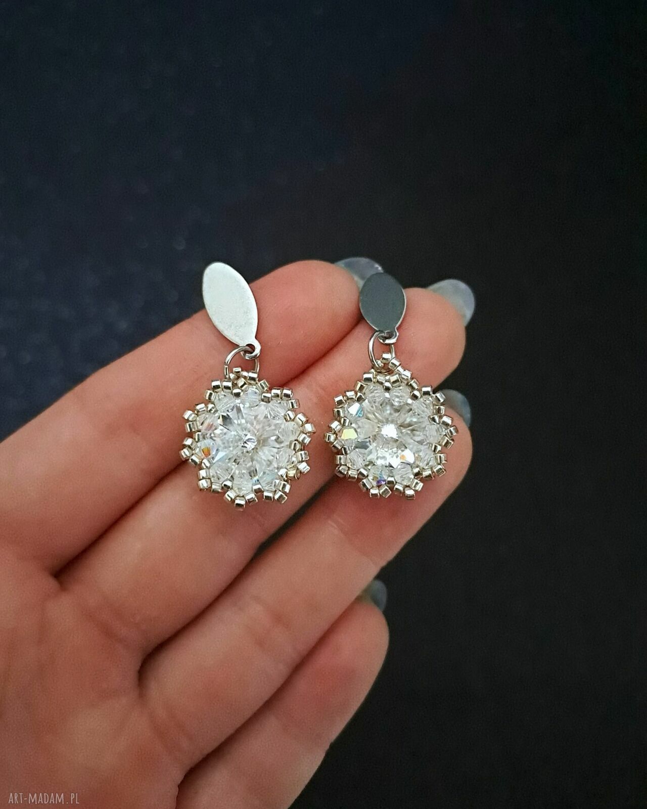 Kolczyki ślubne Crystal Maxima z kryształków Preciosa i koralików Miyuki