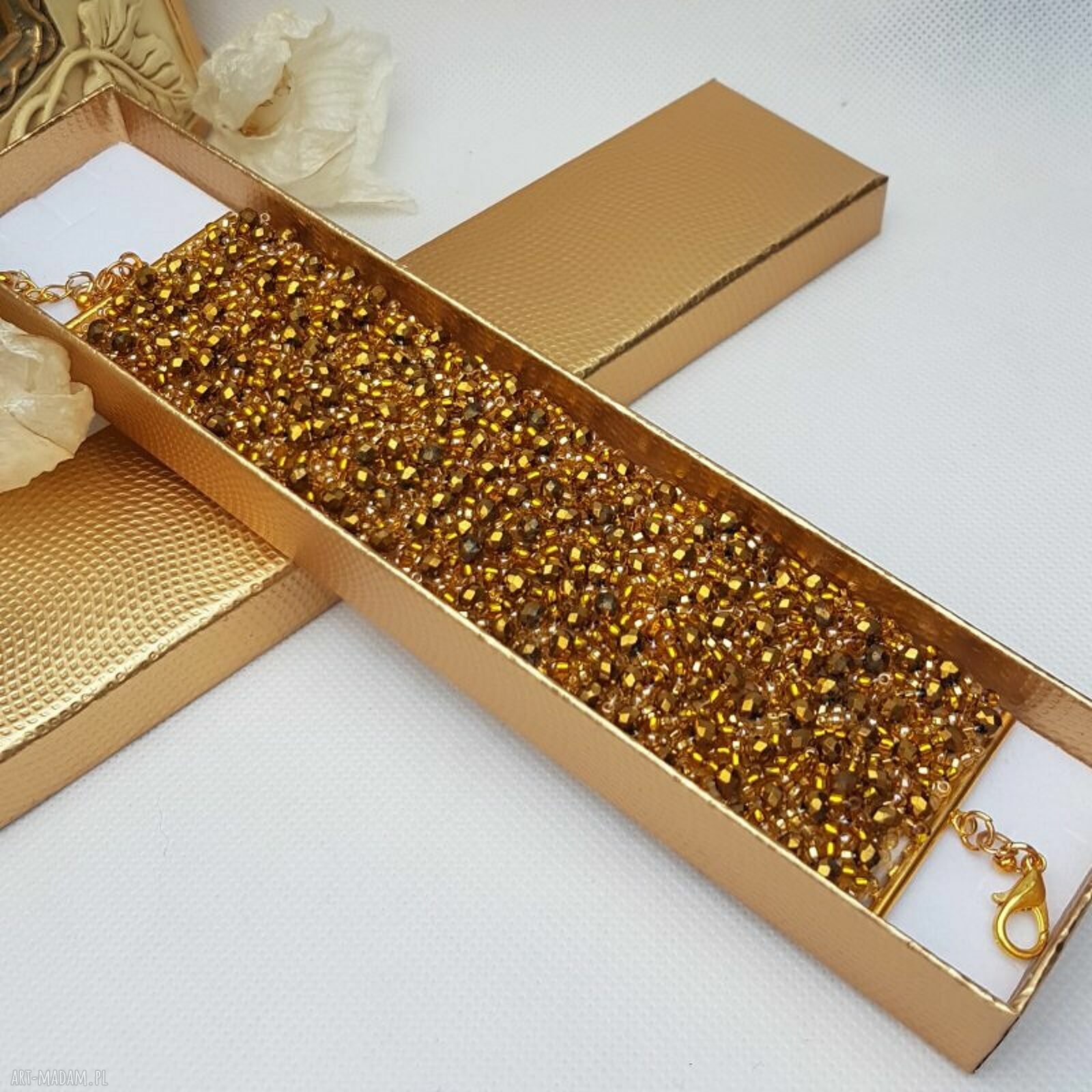 Szeroka złota bransoletka Crystal Glam2 z fasetowanych koralików