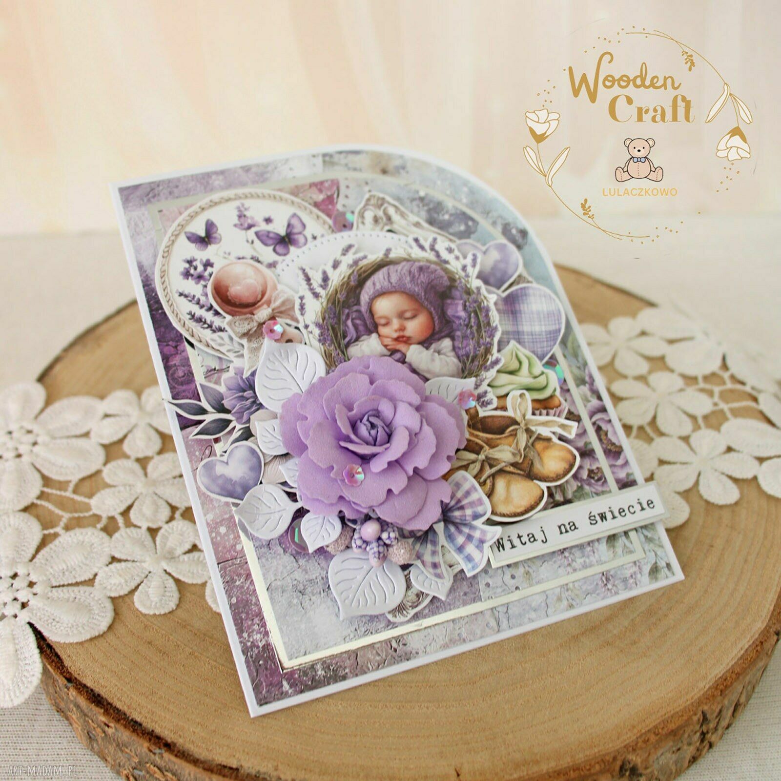 Ręcznie robiona kartka na narodziny dziecka Violet Baby