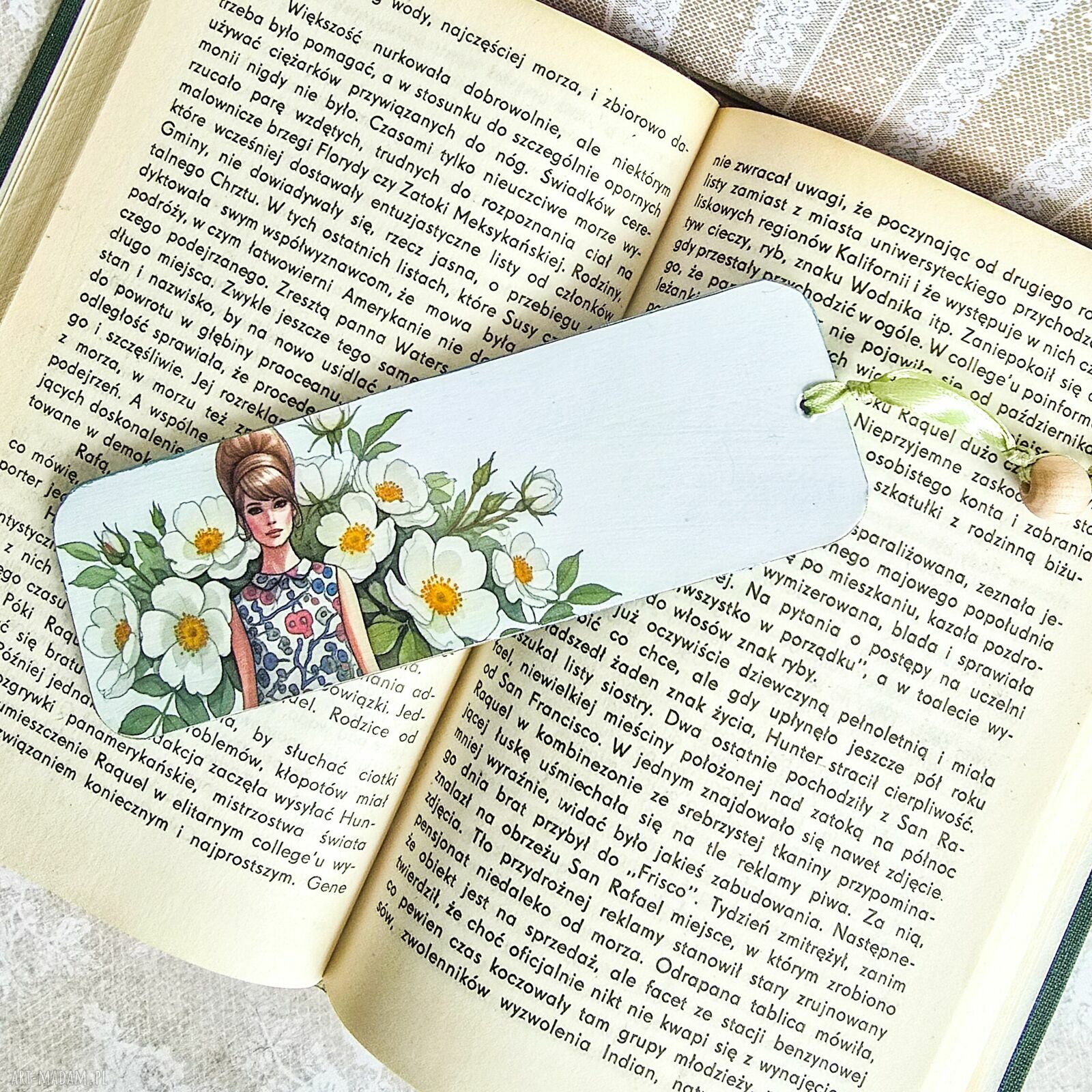 Zakładka do książki - Cudowne lata 70-te (drewniana, decoupage)