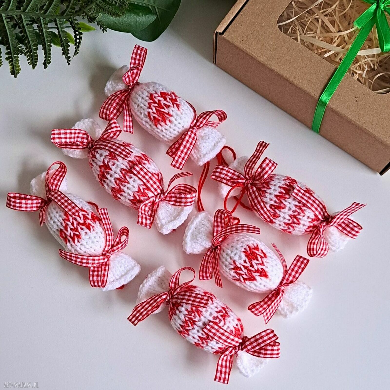 Cukierki - zawieszki na choinkę, zestaw 6 szt. (rękodzieło na drutach)