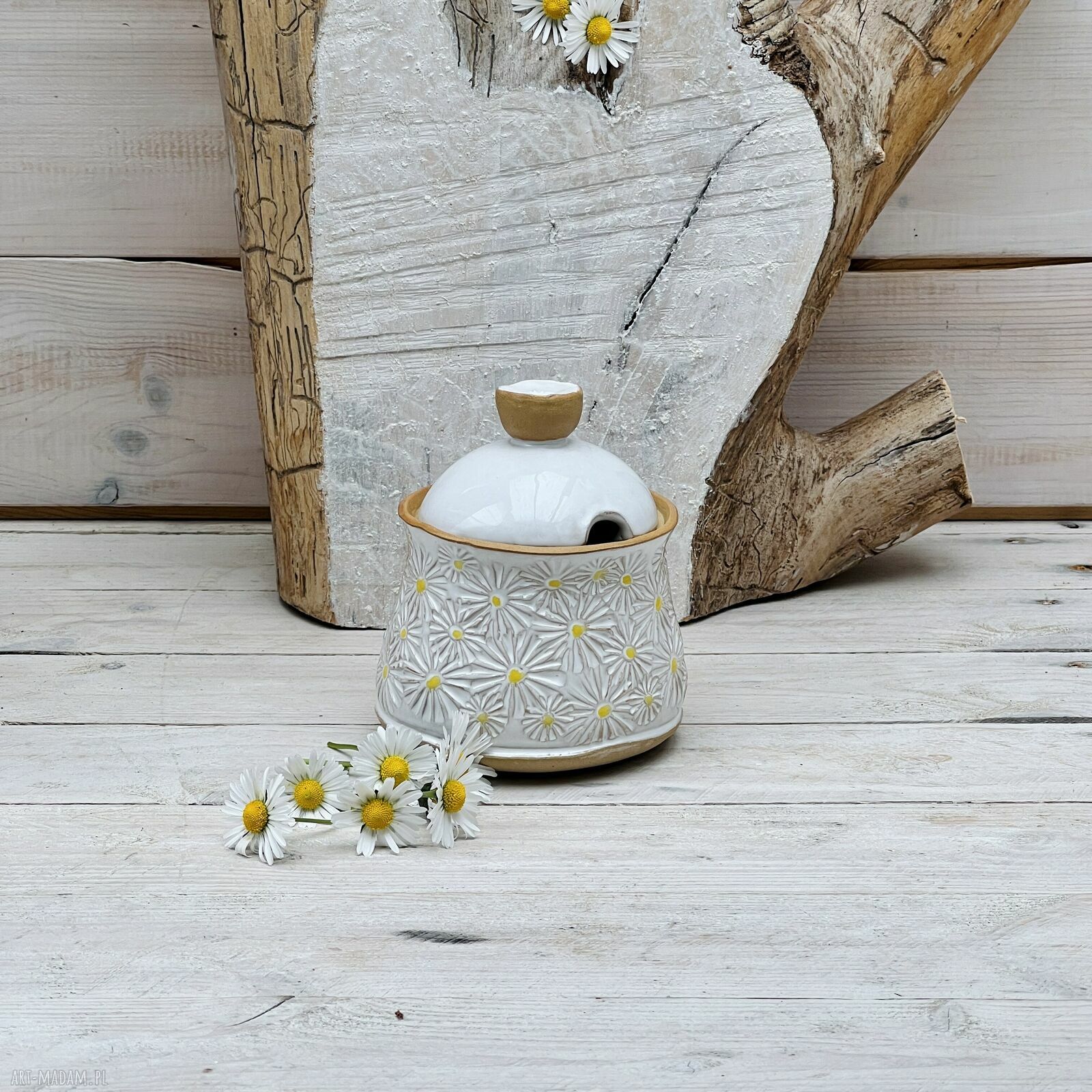 Cukiernica ceramiczna z pokrywką w stokrotki - prezent dla mamy