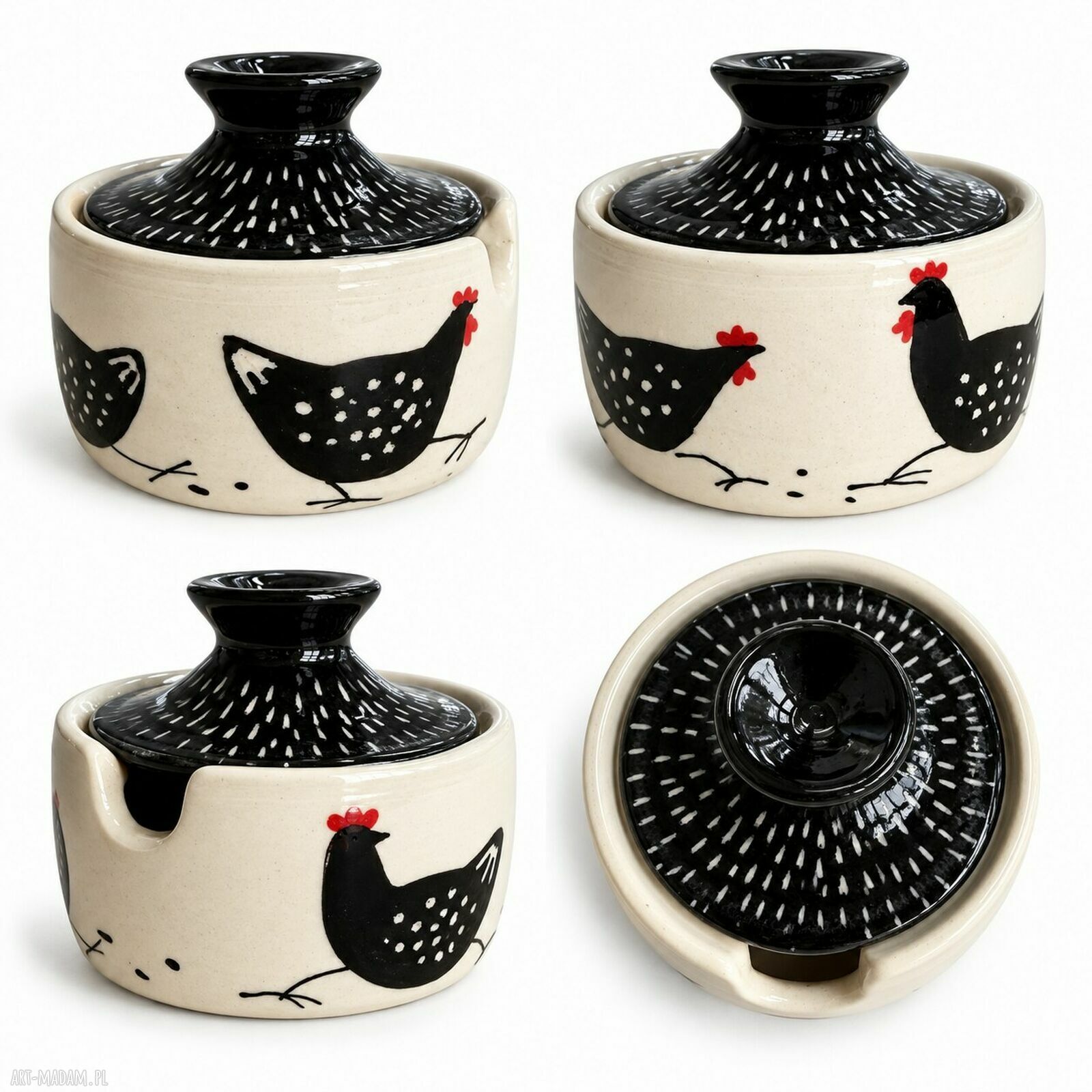 Ceramiczna cukierniczka z kurkami - ręcznie wykonana z pokrywką