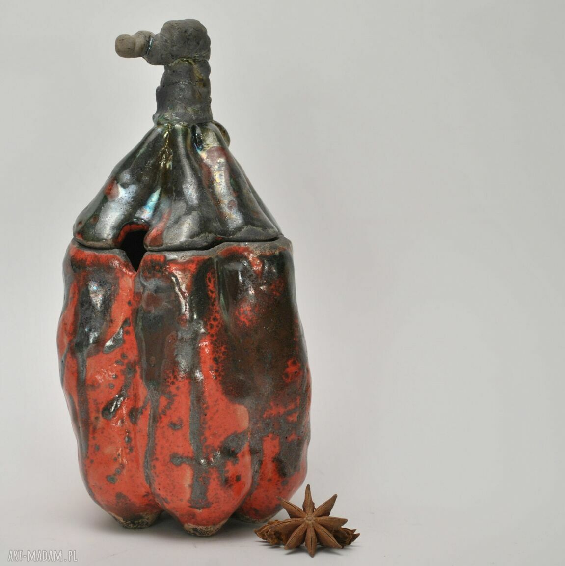 Cumior 2 - ceramiczna cukierniczka dynia na miód, raku - ręczne wykonanie