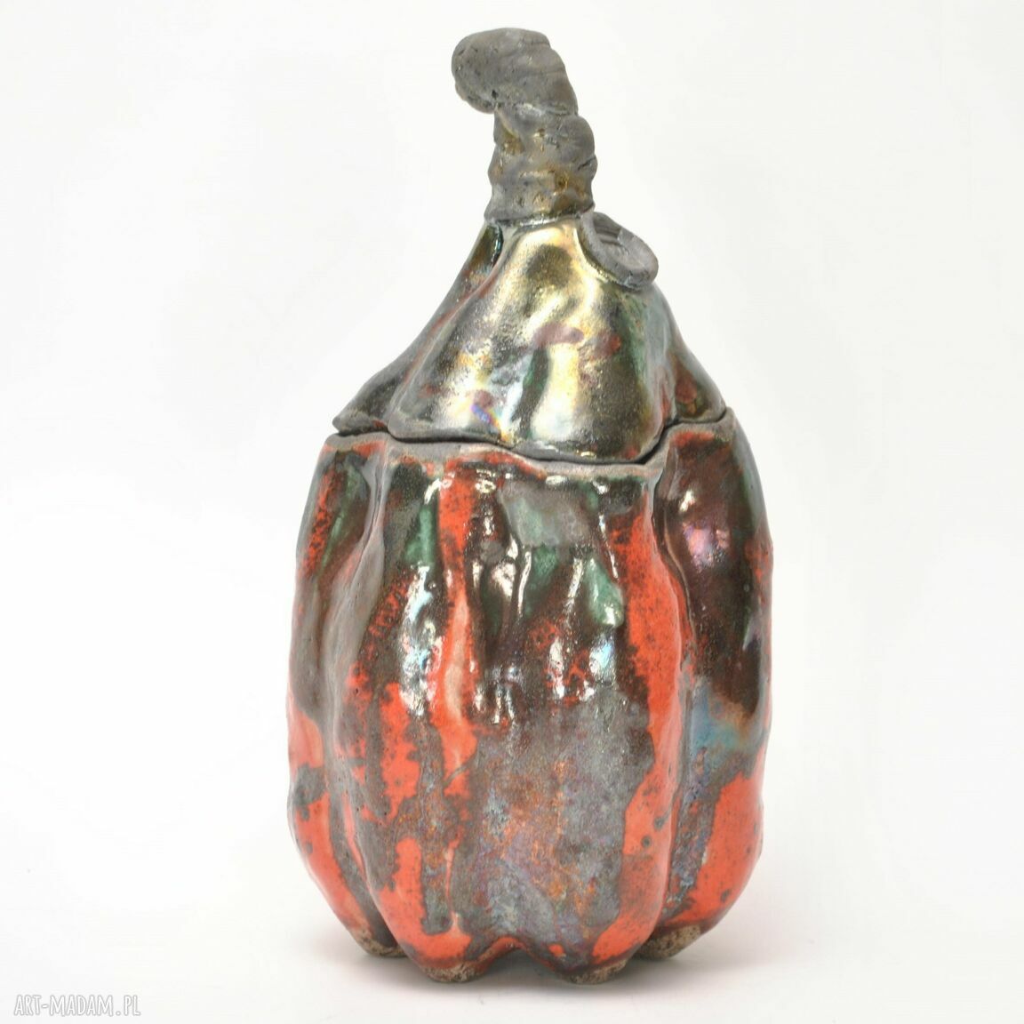 Cumior 2 - ceramiczna cukierniczka dynia na miód, raku - ręczne wykonanie