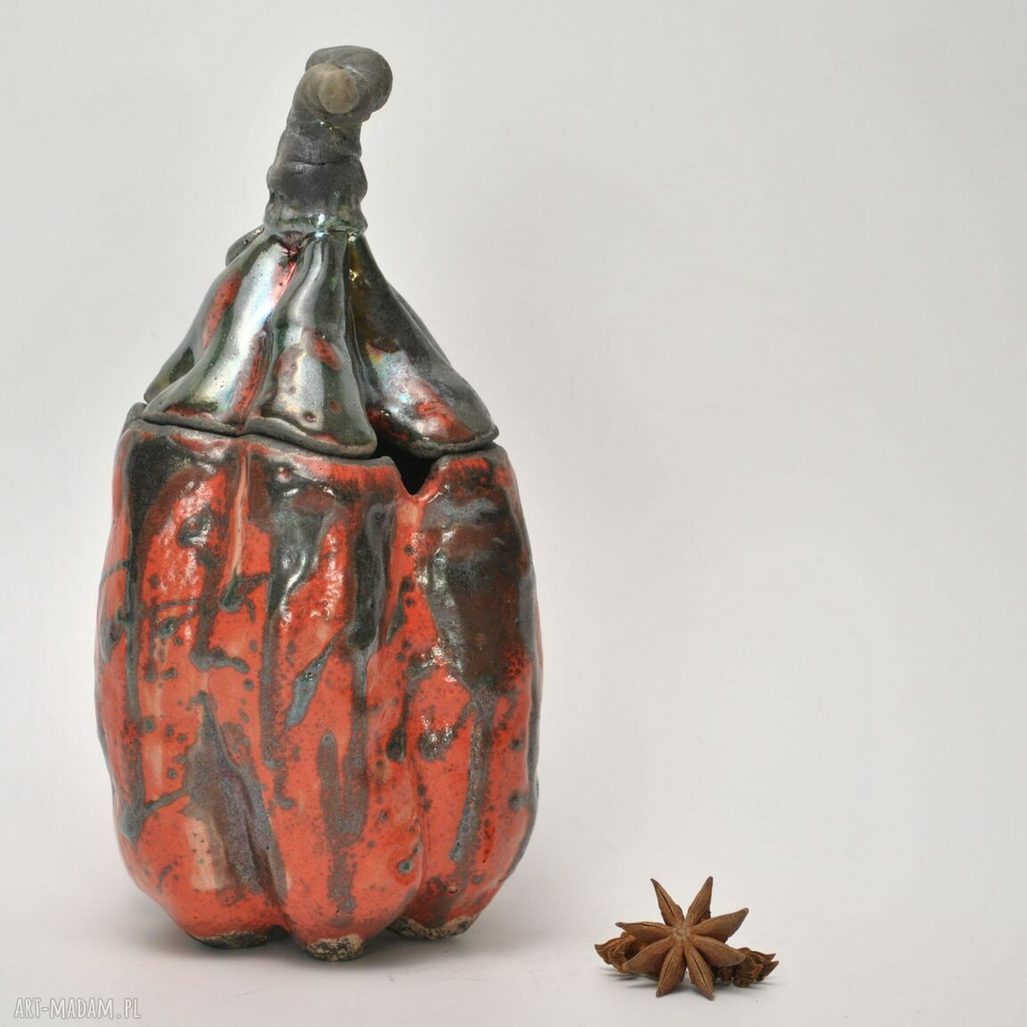 Cumior 2 - ceramiczna cukierniczka dynia na miód, raku - ręczne wykonanie