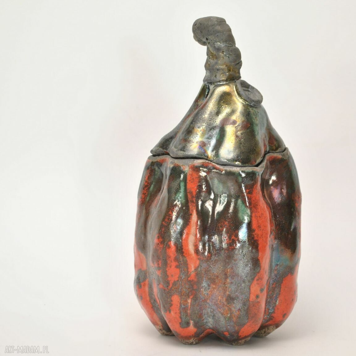 Cumior 2 - ceramiczna cukierniczka dynia na miód, raku - ręczne wykonanie