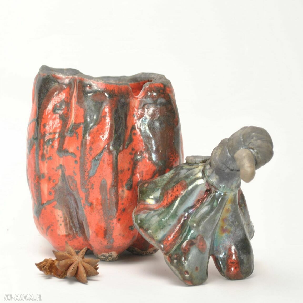 Cumior 2 - ceramiczna cukierniczka dynia na miód, raku - ręczne wykonanie
