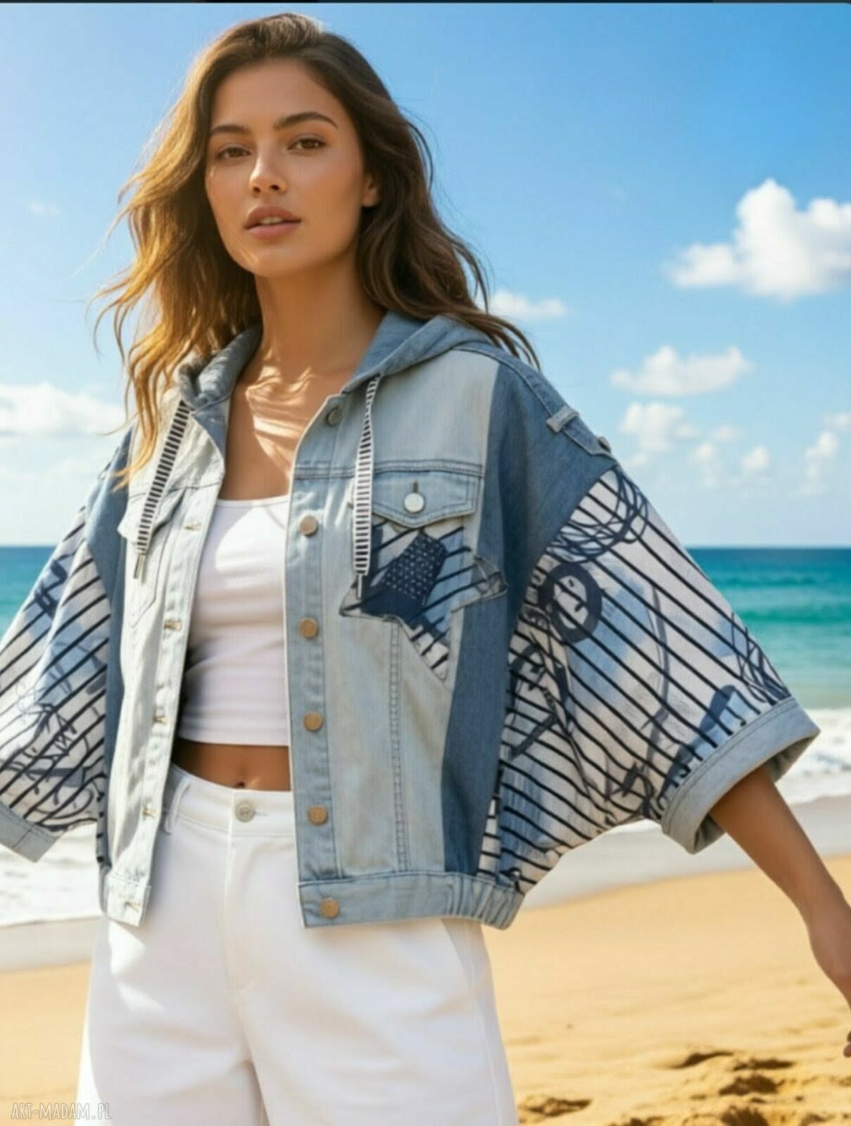 Kurtka oversize custom z jeansu i bawełny - ręcznie robiona