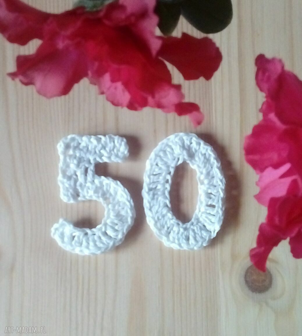 Cyfry 50 Abraham - białe, koronkowe dekoracje urodzinowe handmade