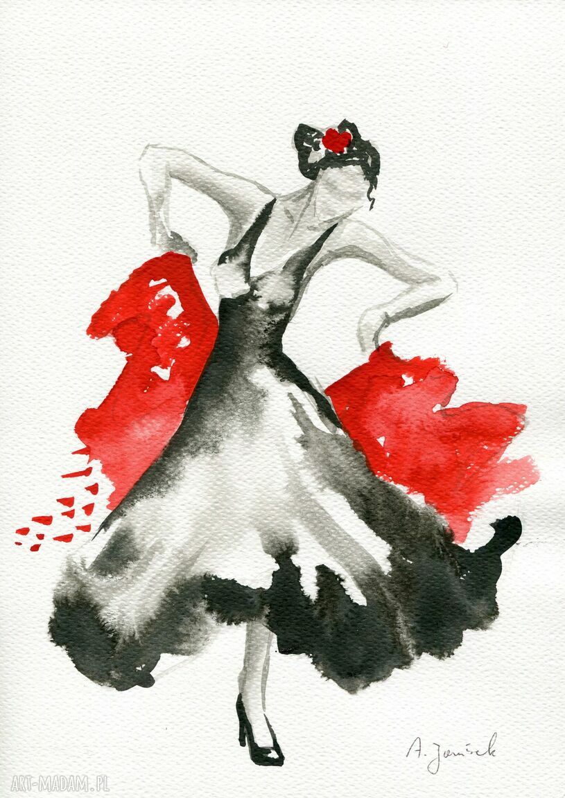 Cykl Flamenco - Tancerka II - autorska grafika ręcznie malowana A4