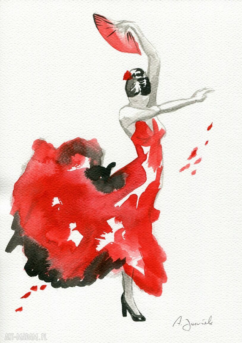 Cykl Flamenco - Tancerka VI. Ręcznie malowana grafika A4 do salonu