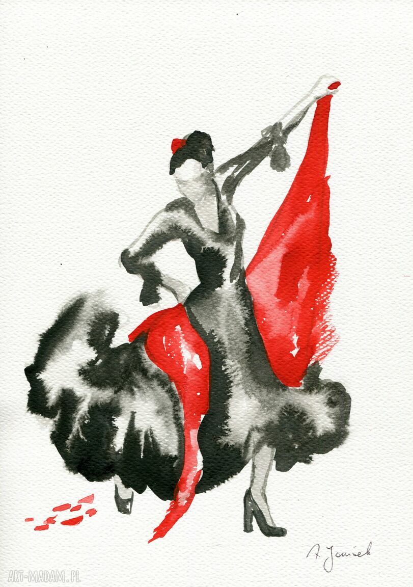 Grafika Flamenco - Tancerka IV A4, ręcznie malowana