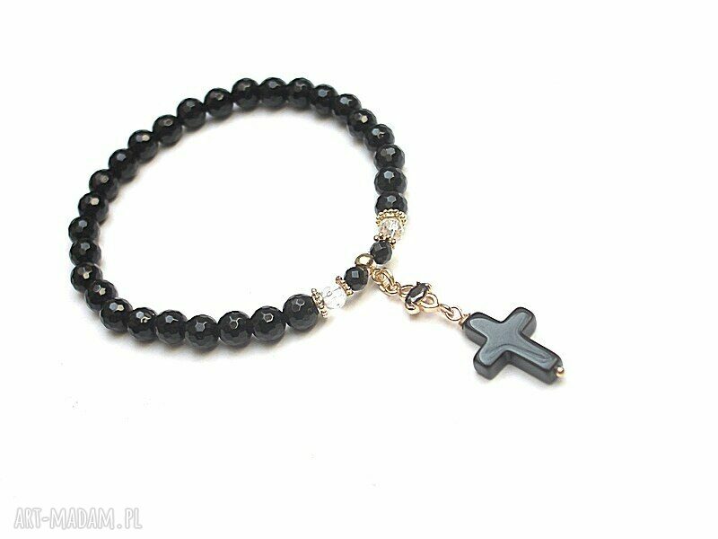 Bransoletka Black Cross z onyksami - ręcznie robiona