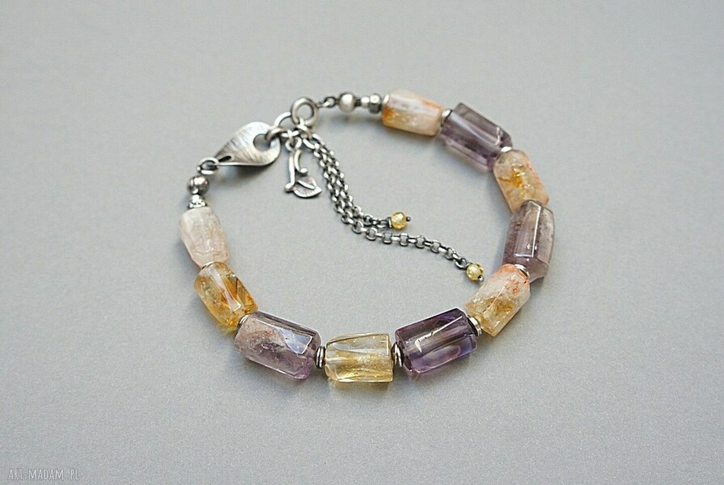 Ametrine vol bransoletka srebro oksydowane ametryn cyrkonie