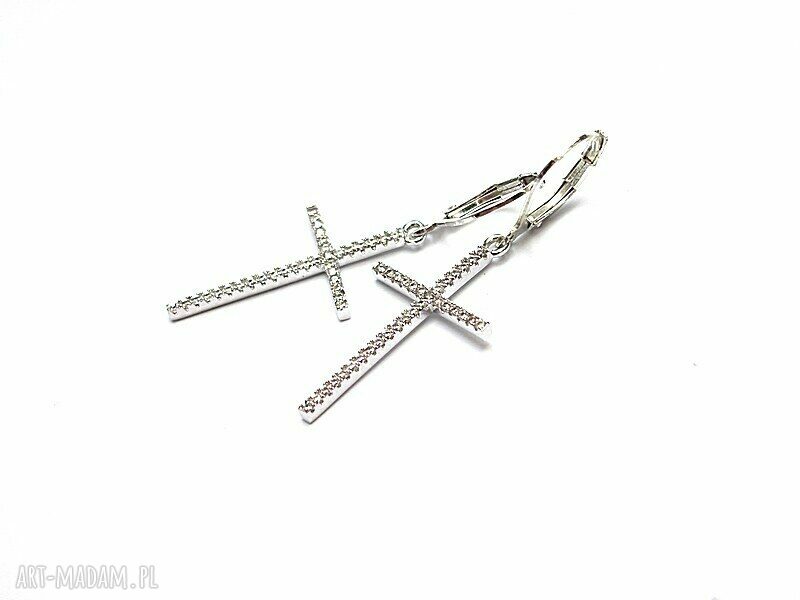 Diamond Cross - srebrne kolczyki krzyż z cyrkoniami
