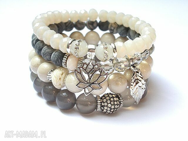 Grey and ivory set 2014 marmur jaspis agaty koral cyrkonie