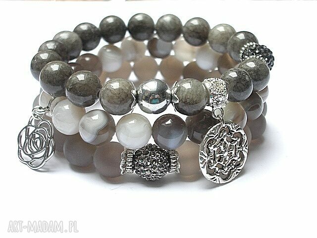 Grey set agaty marmur shamballa swarovski cyrkonie komplet trzech