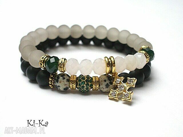 Royal emerald duo blackstone jaspis szkło cyrkonie metal projekt